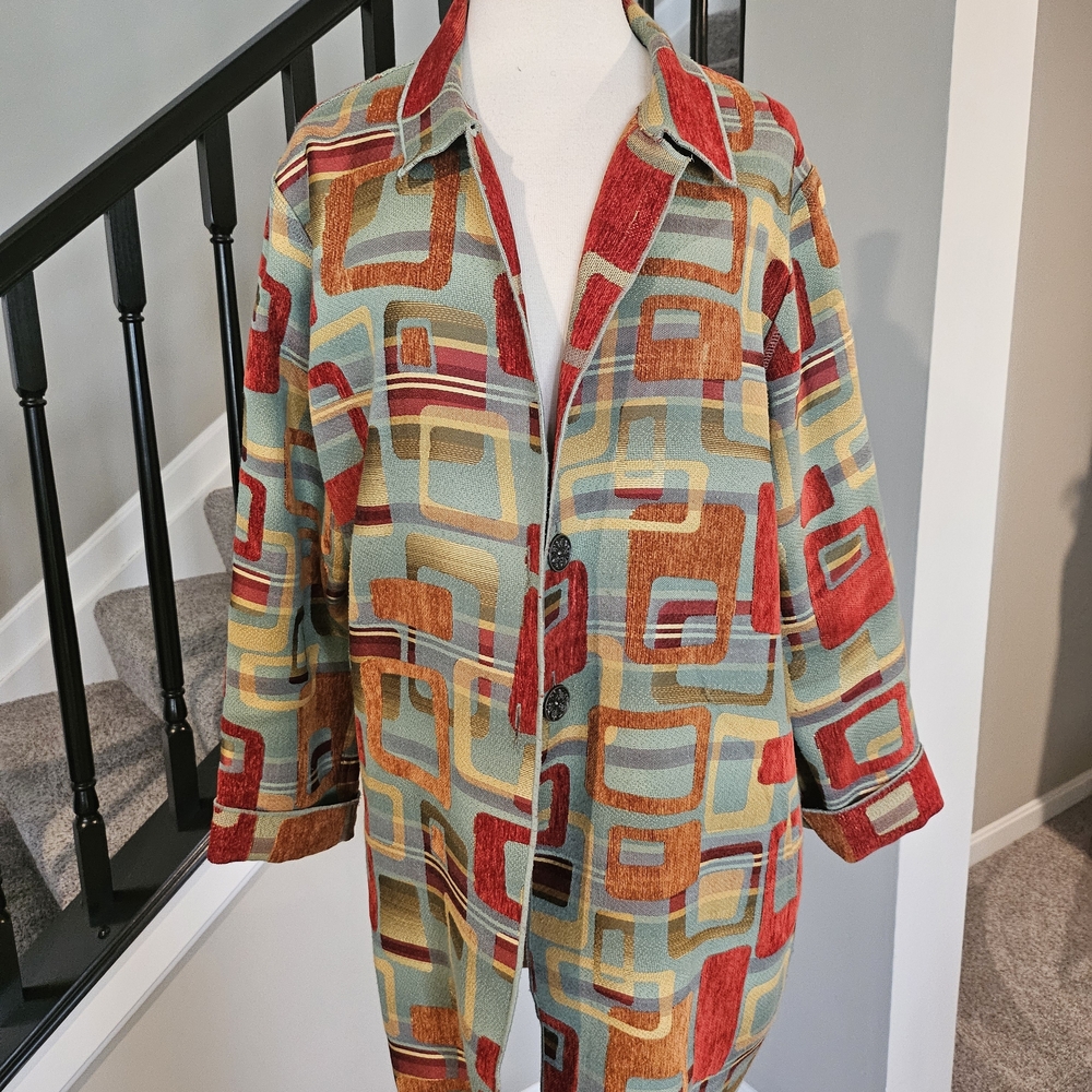 Unbranded – Reversible Geometric Textured Jacket/Topper Coat (Approx. Size 2X)
